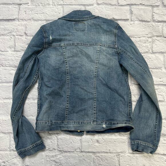 Levis Girls Youth Denim Jean Jacket Medium Wash Distressed Patches Size XL - Picture 4 of 4